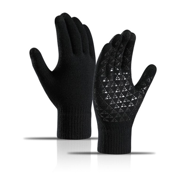 Vinter 1 ST Beanie Hat Handskar Scarf för män och kvinnor, stickad fleecefodrad varma pekskärmshandskar Beanie Infitiny Scarf Set, svart