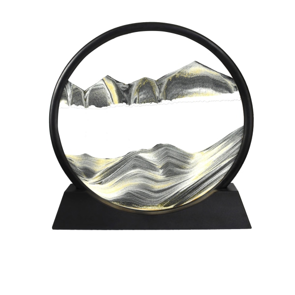 Rörlig sandbild, flytande sand Sandkonst Sandlandskap Skulpturer Desktop Art Decor Hyllor - Svart Vit Guld, 7 tum