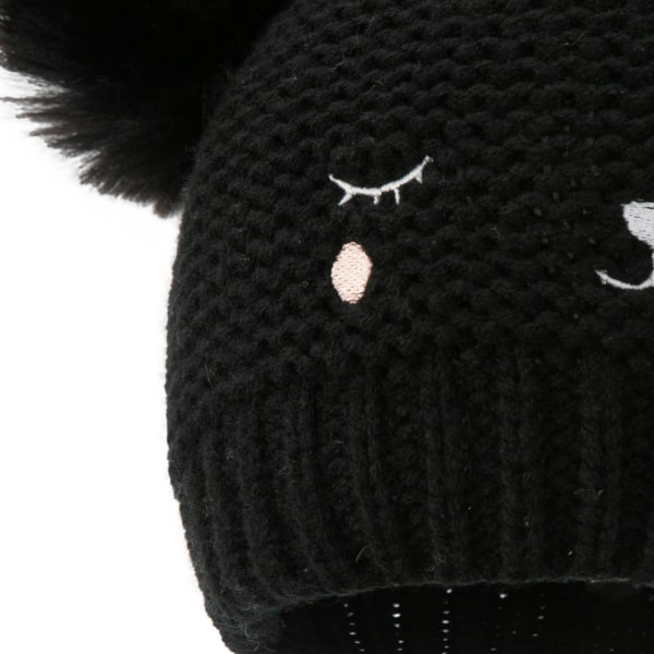 Barns broderad stickad mössa Höst och vinter baby solid dubbel boll cap (svart)