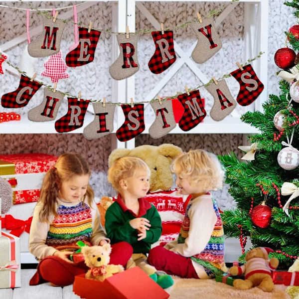 God Jul Banderoller, Jul Säckväv Banderoller, Julflaggor Hängande Dekorationer, För Julfest Dekorationer Utomhus Inomhus