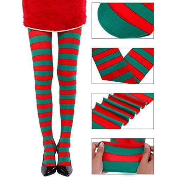 Kvinnor Flerfärgade randiga strumpbyxor Strumpor Jul Halloween Cosplay Strumpbyxor reddish green