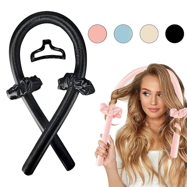 Tik Tok Heatless Hair Curlers til langt hår, Ingen varme curlers du kan sove i om natten, Bløde skumhårruller til naturligt hår (sort)