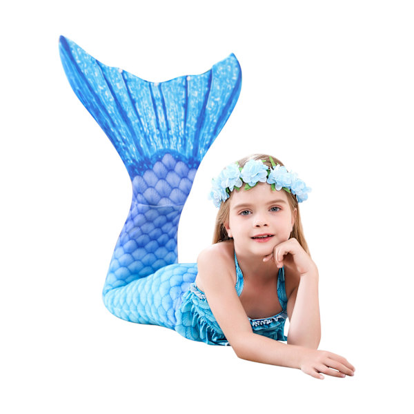 Girls Mermaid Tail Badkläder med set(blå)