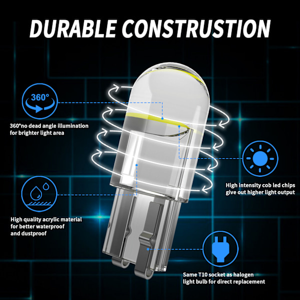 10x T10 W5W 194 168 501 LED interiörlampa Nummerskylt Sidolampa blå