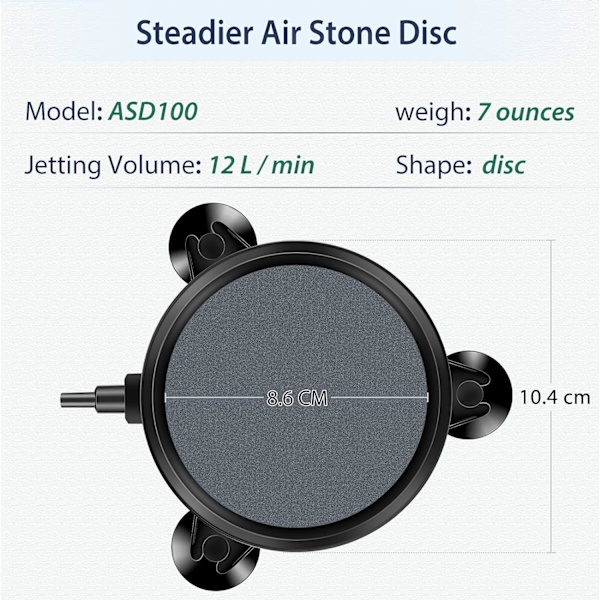 10CM Luftsten Disk Boble Diffuser med Sugekopper til Pumpe Akvarium