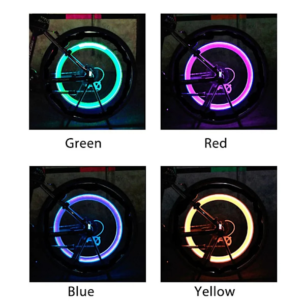 4 stk. Sykkellamper Bevegelsessensor LED Vei Terrengsykkel Lamper Ventilhetter Hjul Eike LED-lys Sykkeltilbehør Neonblink