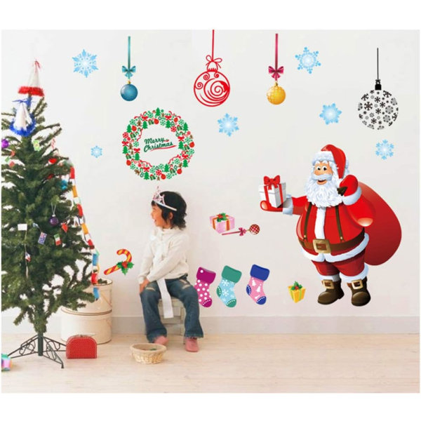 Statiska julfönsterklistermärken Jultomten Julgran Snögubbe Snöhjort DIY Väggfönster Dörrväggmålning Displaydekaler