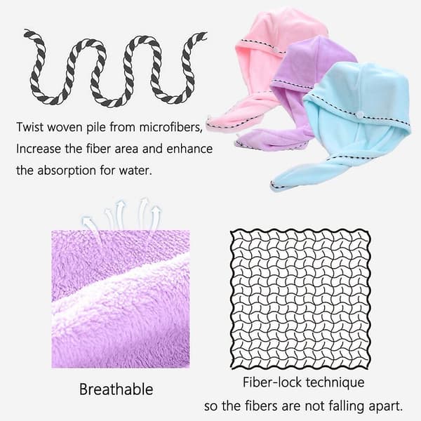3 pakker hårtørrer, hurtigtørrende mikrofiber hårtørrer, badehætter til hårtørrer, badehåndklæder til hår, hurtigtørrende hatte til kvinder