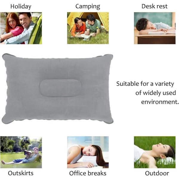 2-pack grå ultralätt uppblåsbar kudde Liten fyrkantig flockad luftkudde i tyg för vandring, camping, resor, tupplur, skrivbordsstöd, nack- och svankstöd