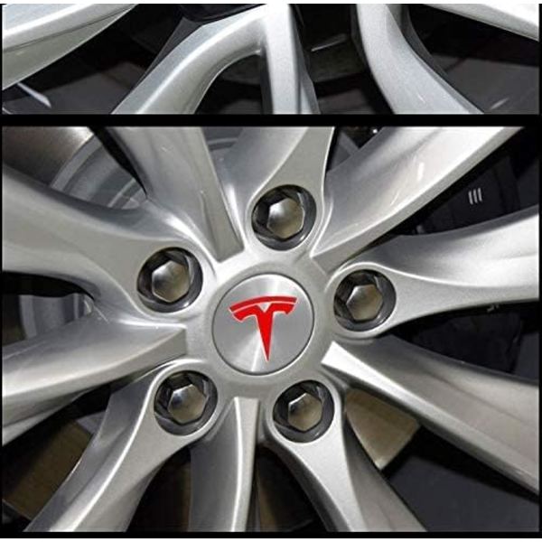 Model 3 Model S Model X Navkapslar, Navkapslar Kit, 4 st Logo Navkapslar (Silver & Röd Logo)