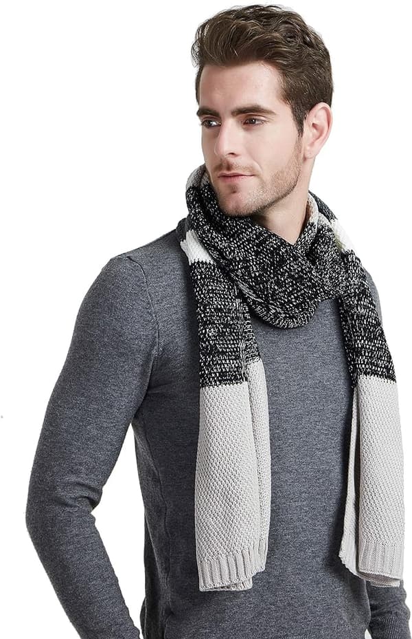 Vinterullscarf för män unisex kashmirkabelstickad lång halsduk, grå