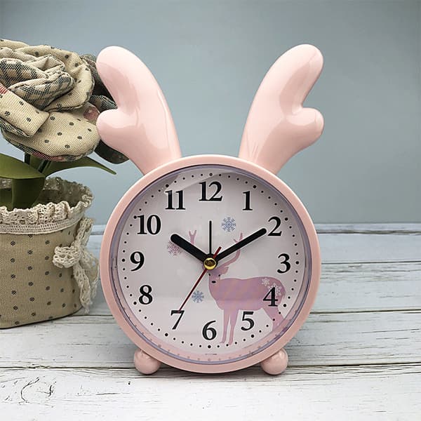 Barnväckarklocka, väckarklocka, horn väckarklocka, klassisk analog väckarklocka, väckarklocka (rosa)