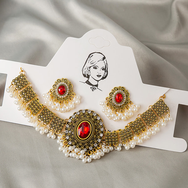 Pärlor täckta paljetter vintage pinup tjej halsband set örhängen individualitet patchwork färg kedja örhängen