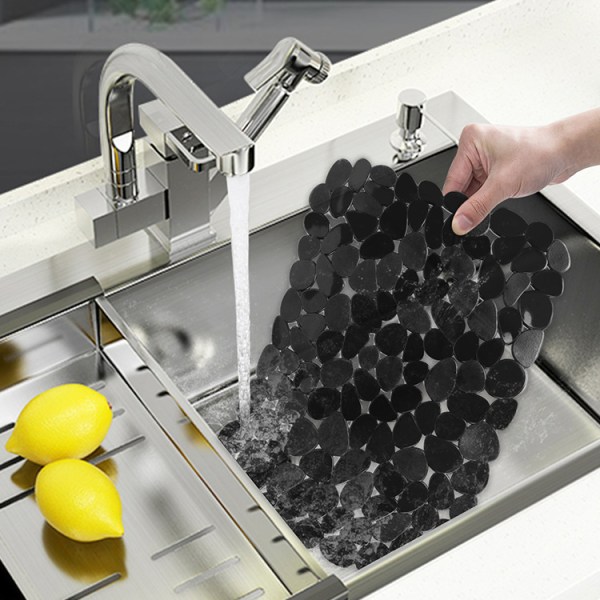 Diskbänksmatta, justerbar Pvc Black Pebble Diskbänksskydd för diskbänk i rostfritt stål eller porslin, diskmatta för kök i badrum