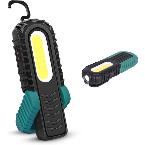 Uppladdningsbar LED-arbetslampa, 5W COB LED-inspektionslampor fram med krok och magnetisk bas för bil, camping, nödsituation (grön)