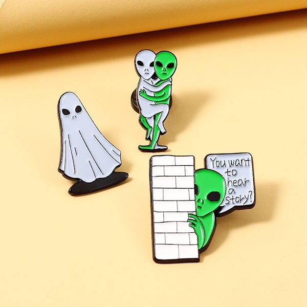 Pakke med 3 grønne Alien Emalje Pins