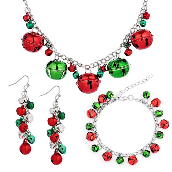 Juldekorationer 3-delat halsbandsset set färgglada klocka halsband armband örhängen smycken