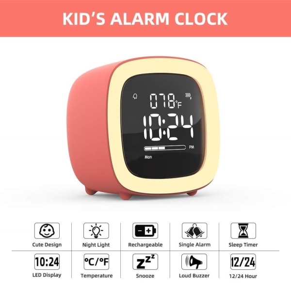 Söt digital väckarklocka med laddare TV Nattljus Klockor för barn i sovrummet Laddningsbar batteridriven klocka