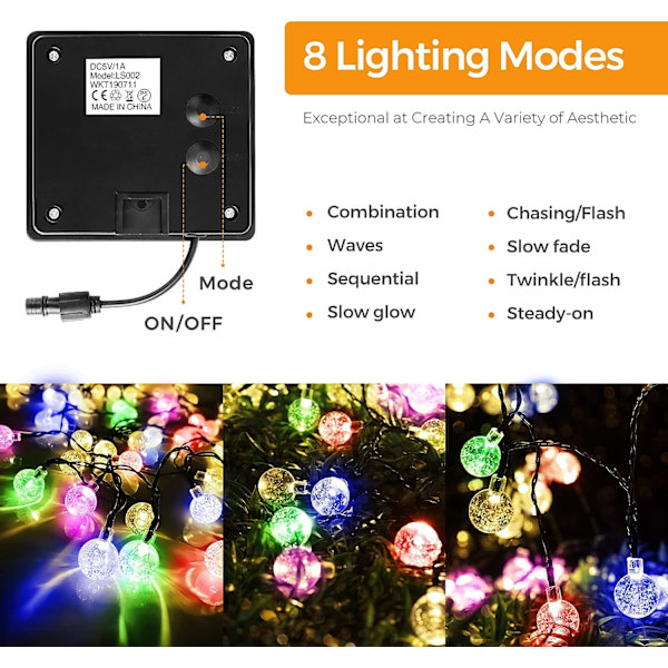 50 LED Solar String Lights, utomhus och inomhus String Lights, 7M & 8 Modes IP65 Vattentät Fairy Lights för trädgård, flerfärgad
