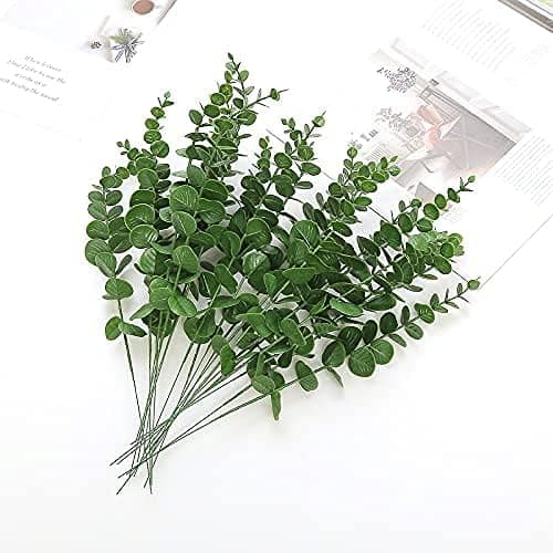 10-pack realistiska konstgjorda eukalyptusblad - Konstgjorda blomgrenar för bröllopsbukett, heminredning (grön)