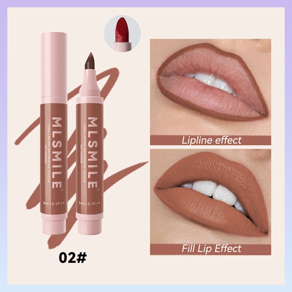 Non Stick leppeblyant Matte Light Colour Marker Lip Liner 02#