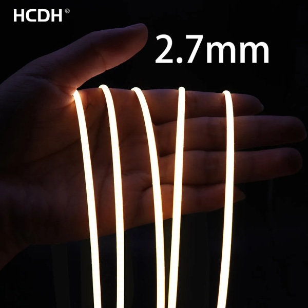 2,7 mm ultratunn COB LED Strip Lights 400LEDs / m Flexibel linjär ljustejp Diodband Bakgrundsbelysning  5m 3000K(varmvit)