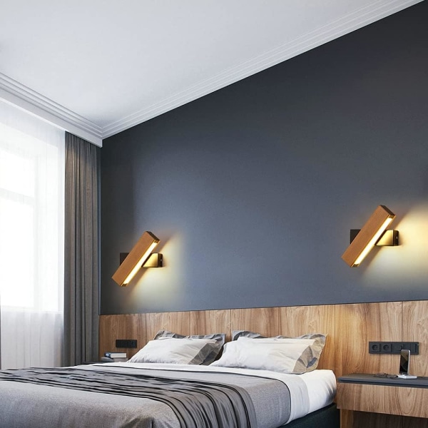 LED-vägglampa, 4W 400LM Vägglampa för inomhus trä 360° roterbar, 3000K varmvit vägglampa för sovrum, vardagsrum, kontor, dia 21cm