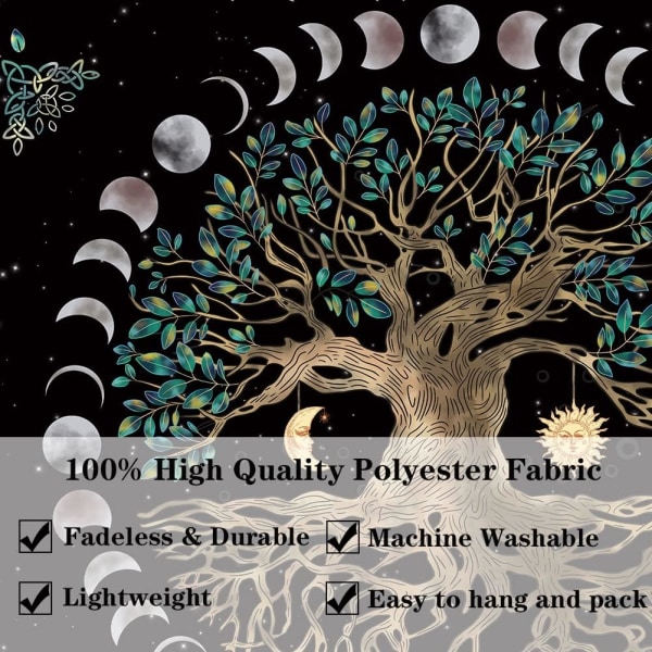 Livets träd Väggtapet Hängande - Psykedelisk Hippie Väggtapet Önskar Mystisk Estetisk Väggtapet för Vardagsrum Sovrum (Lunar Phase Tr