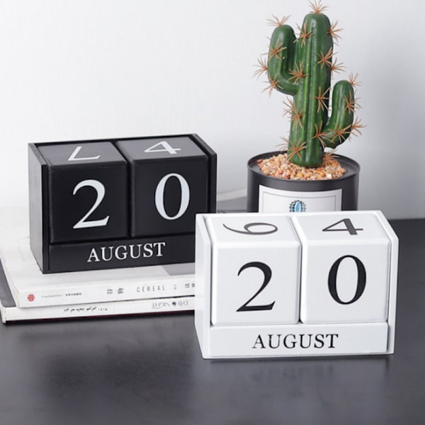 Träskrivbordskalender 2022-2023, evigt dagligt blockkalender Månad Datumvisning för lantgårdskontor rustika dekorationer (vit)