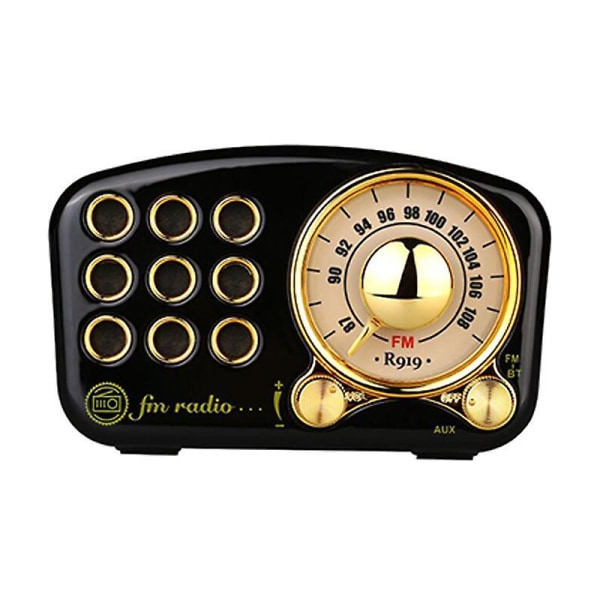 Retro Radio Bluetooth högtalare, Vintage Radio Greadio FM-radio med stark basförstärkning, hög volym (svart)