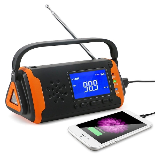 Orange multifunktionell katastrofförebyggande väderradio Handvev ficklampa Radio Solar Emergency Handvevgenerator