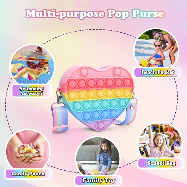 Fidget Toy Bag Push Pop Bubble It 2 ​​i 1 plånbok, silikon multicolor sensorisk axelväska, anti-stress leksaksväska för flickor och barn