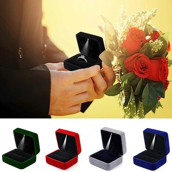 Ringask, presentförpackning för smycken med LED-lampor, används för frieri, förlovning och bröllop
