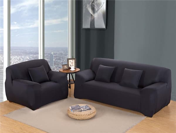 2-sits Stretch Sofföverdrag med Armstöd, Sofföverdrag (Svart, 2-sits)