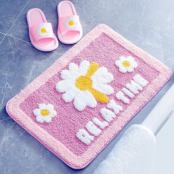 Söta badrumsmattor, extra mjuk mikrofiber dörrmatta Halkfri Tvättbar vattenabsorberande dusch Toalett Badmatta mattor Set, Dörrmatta för inomhuskök - Daisy Fl