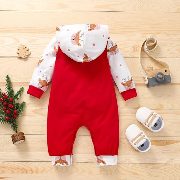 Min Første Jul Baby Pige Dreng Sæt Bil Lastbil Langærmet Lomme Hætte Romper Jumpsuit Jule Heldragt Tøj (6-9 Måneder)