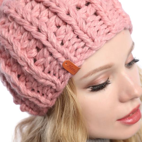 Ren färg stickad cap barn vinter set cap fortfarande varm cap (Rosa)