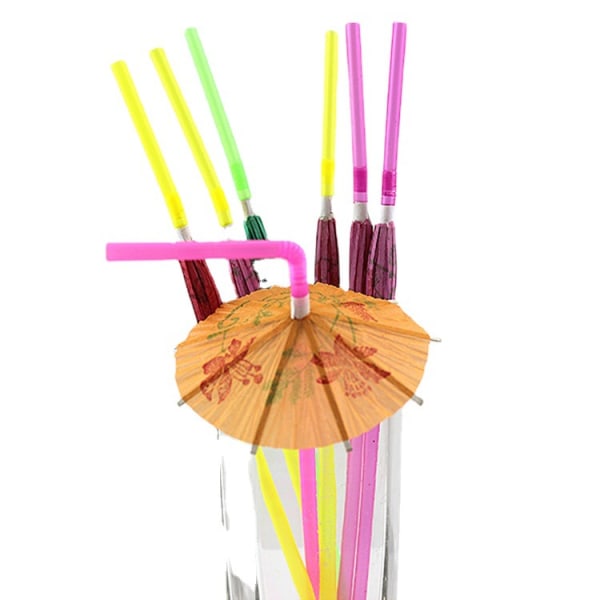 100 paraplyparasoll, sugrör, Hawaiian Beach Cocktail Luau Festdekorationer