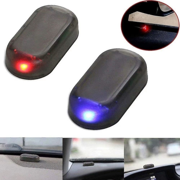 2 st bil power simulerad dummy larm varning Stöldskydd LED blinkande säkerhetsljus falsk lampa USB extra laddning (blå + röd)