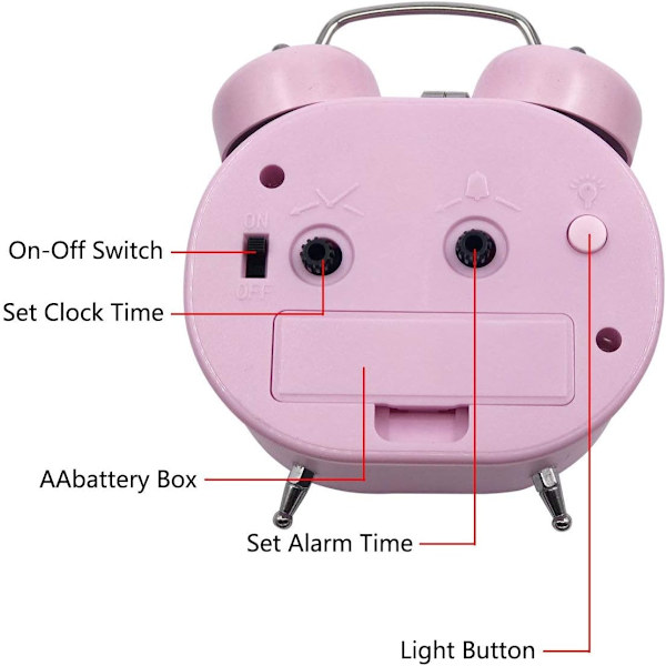 Retro Silent Quartz Väckarklocka, Morgonväckarklocka Resor vid sängkanten Analog klocka Dual Bell Metal Väckarklocka Barnbatteridriven,Rosa