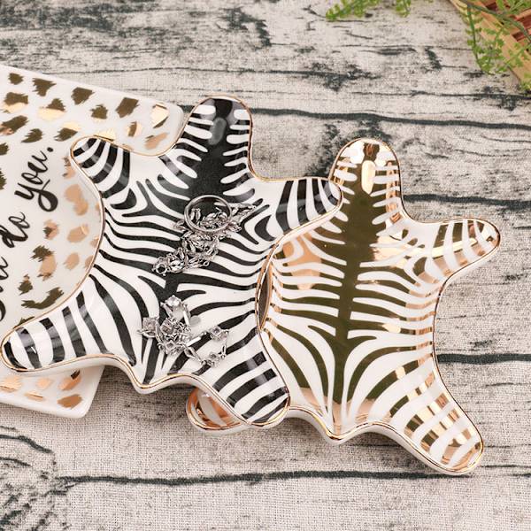 Zebra Stripe Smyckesbricka Keramiska fat Tallrik Förgylld 5,9", Svart