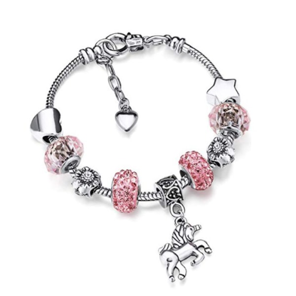 Enhörningsberlockarmband, glänsande rosa kristallarmband Smyckesberlocker för barnflicka Födelsedag 6-12 år