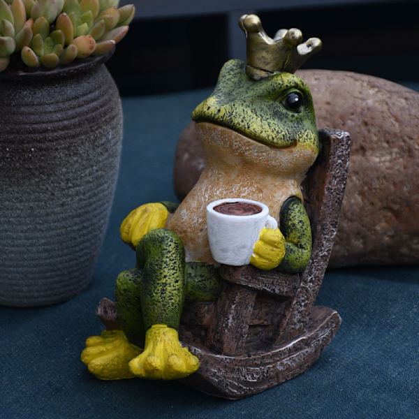 Miniature Frø Have Statue - 12 cm Høj - Mini Udendørs Tilbehørsfigur til Eventyrhave