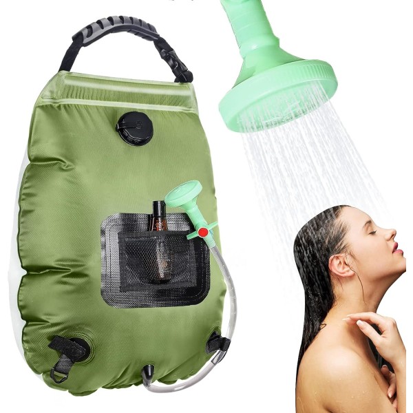 Bärbar duschväska med solceller, 5 gal / 20L duschväska med solvärme för camping med avtagbar slang och på / av-omkopplingsbart duschhuvud