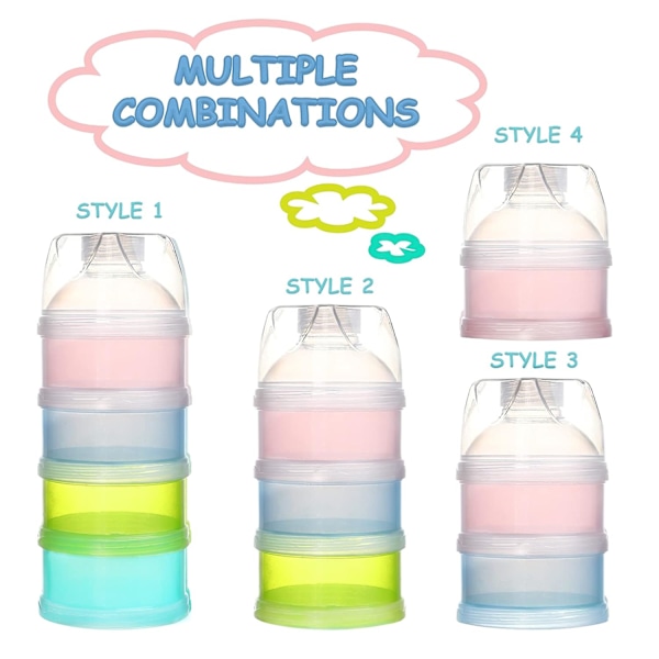 4-lags melkeerstatningsdispenser for baby, formelbeholder for reise, sølesikker, stablebar oppbevaringsbeholder for babysnacks med håndtak, BPA-fri, 2 P