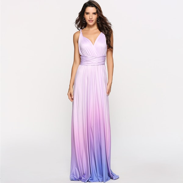 Cabriolet Multi Way Maxi Wrap-klänning för kvinnor Grekiska långa klänningar (Gradient Purple-M)