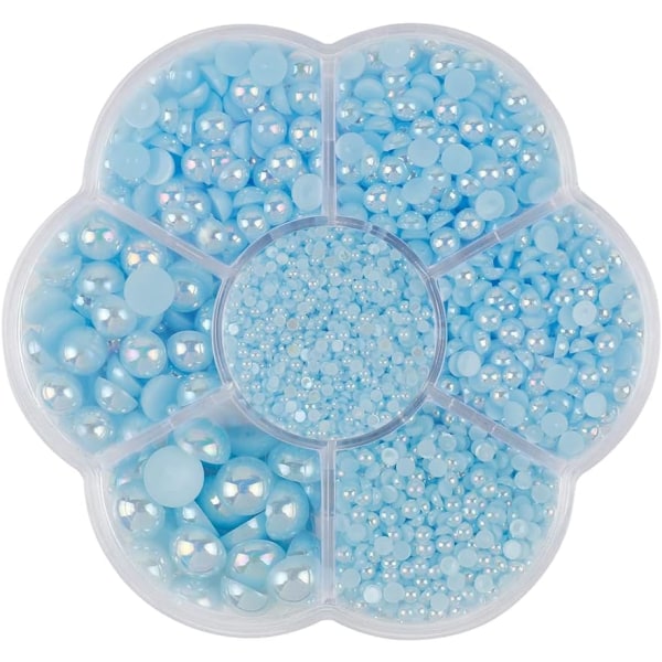 Cirka 5600 stycken Alla typer av 7 storlekar semi pearl pearl platt rygg plastteknologi DIY-skor Mobiltelefon nail art produktion plastlåda (AB blå)