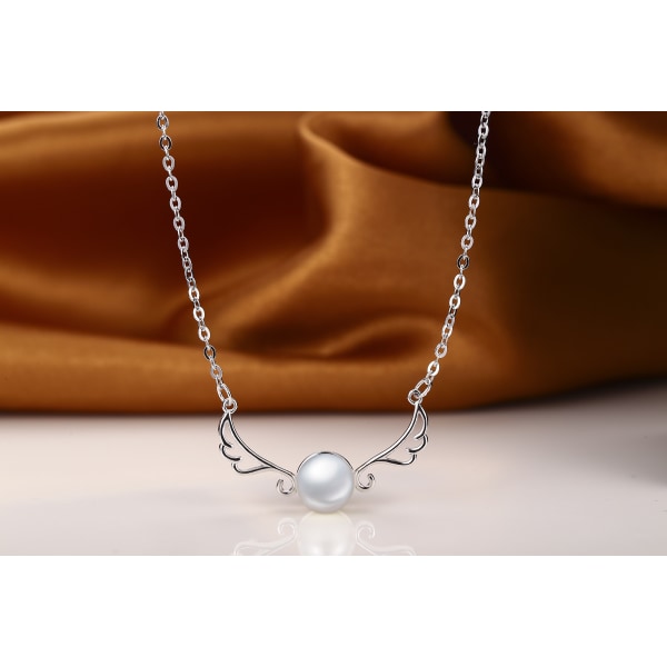 Populära mode sterling silver pläterade krona ängelvingar pärlhalsband hängen för kvinnor tillbehör