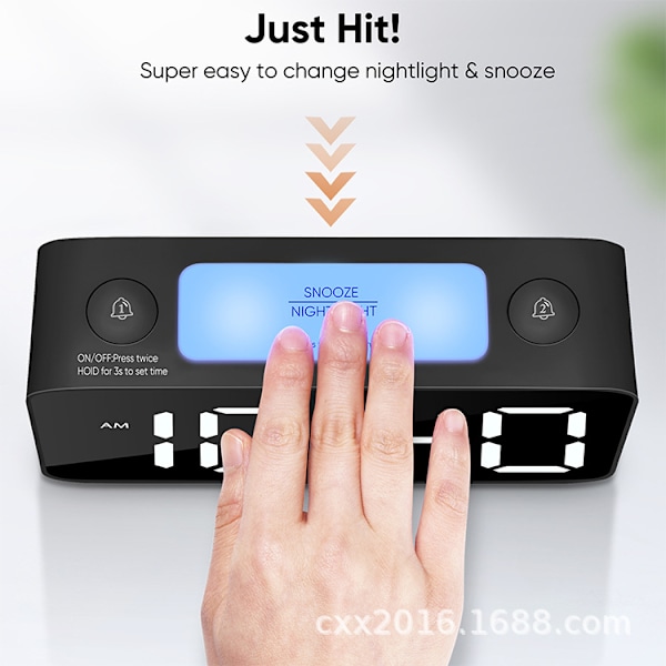 Superhög väckarklocka för tunga sovande vuxna, digital klocka med 7-färgs nattljus, justerbar volym, dimmer, USB laddare, små klockor för sovrum ljusblå