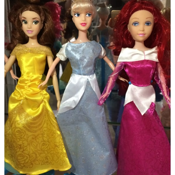 13 stycken 30 cm Barbie docka kläder Snövit långt hår sovande skönhet fishtail klänning Askungen klänning (slumpmässig)